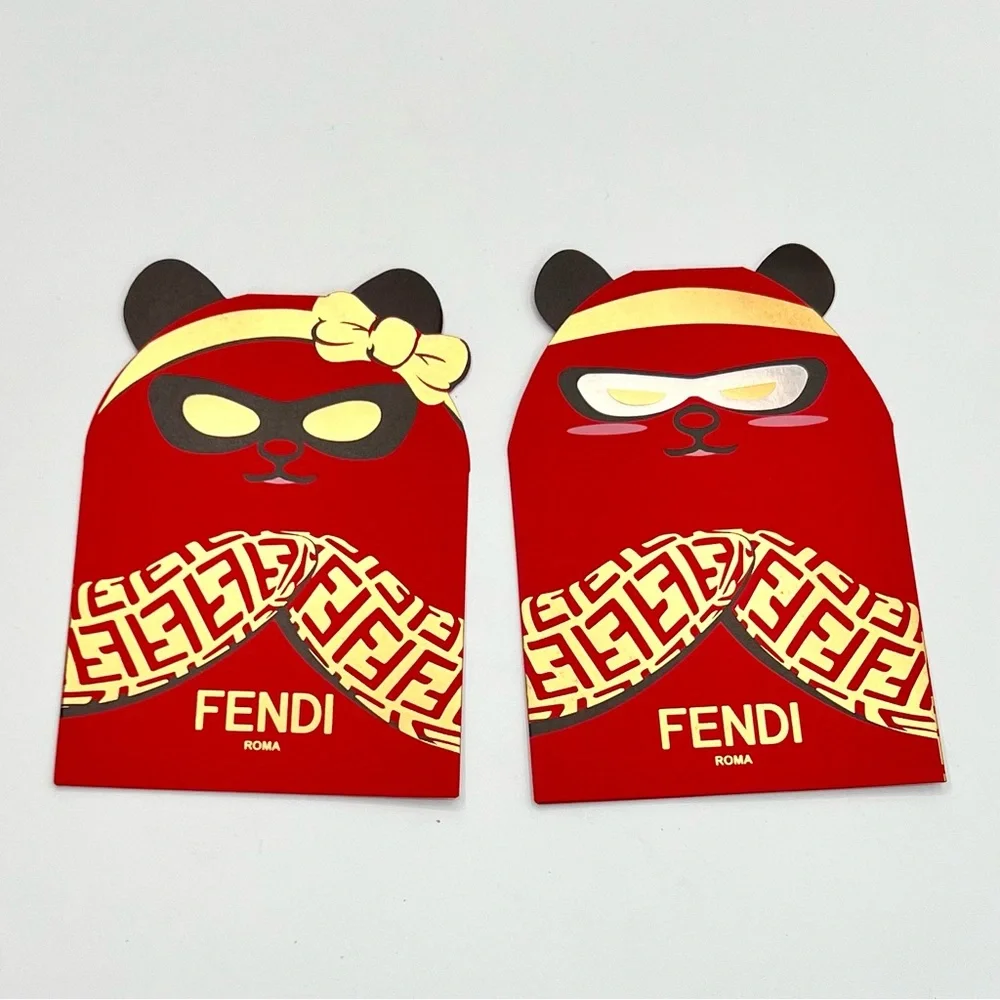 Fendi Red and Gold Bear Motif Envelopes - set of 2